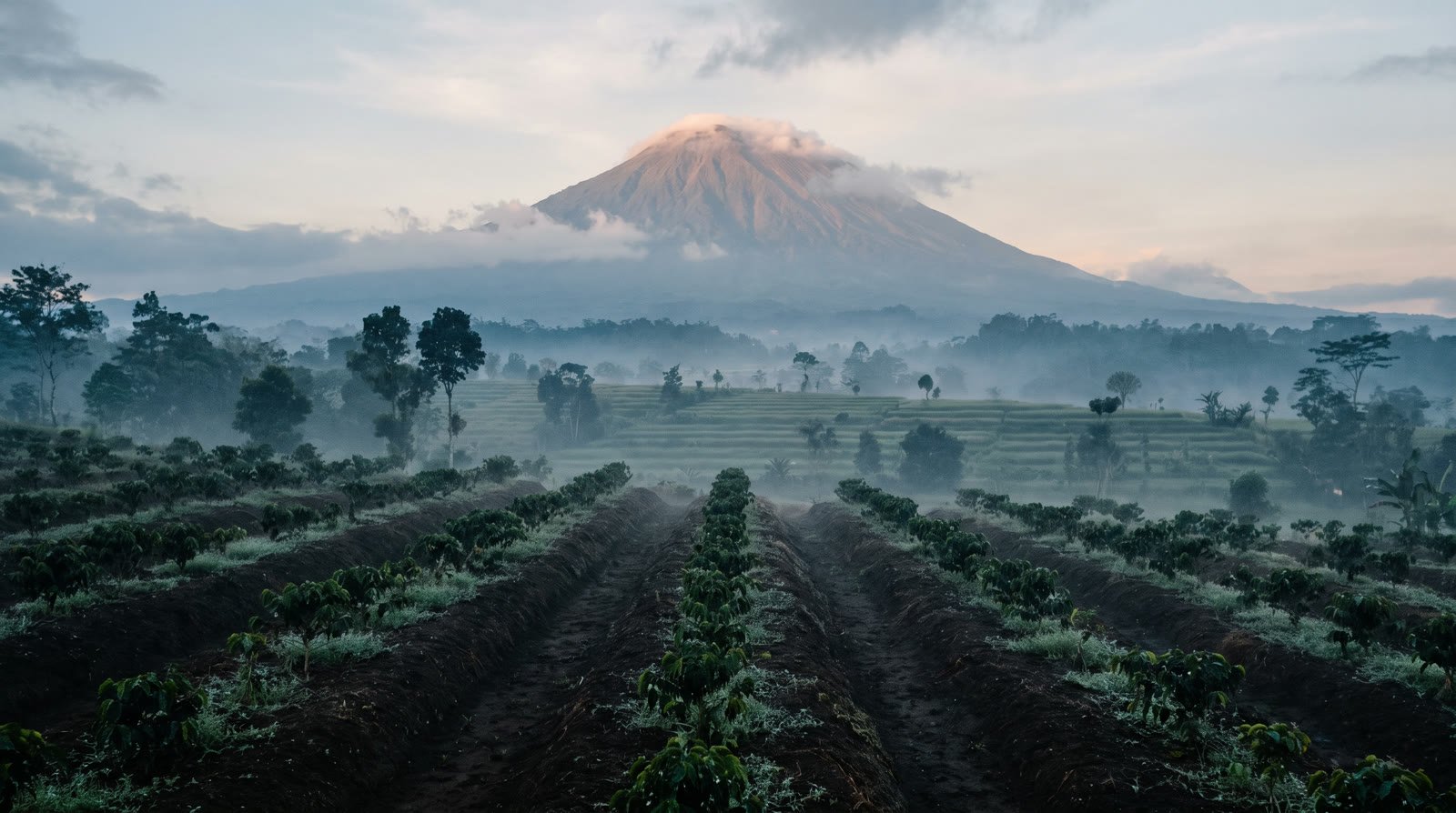 Volcanic coffee terraces in the Kintamani highlands of Bali.